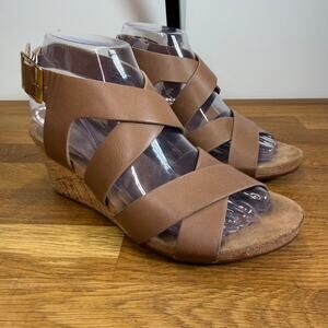 Diba Weekend Brown Strappy Cork Wedge Sandals Women's 6 Buckle Open Toe